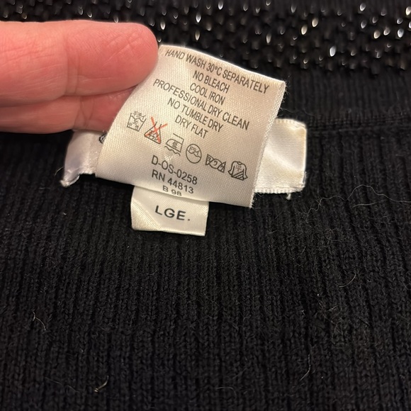 Jaeger Vintage Black Wool Beaded Stripe Sweater  Size Large - Picture 7 of 7